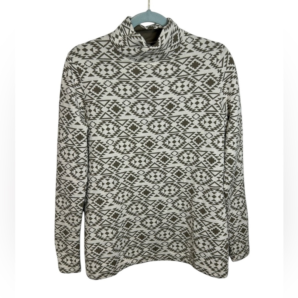 Duluth Trading Co Women’s Coolmax Mock Neck Cream Olive Aztec Pullover medium - Picture 5 of 14